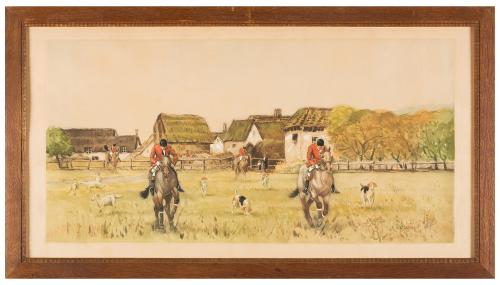 Escenas de caza y caballos pastando en una granja