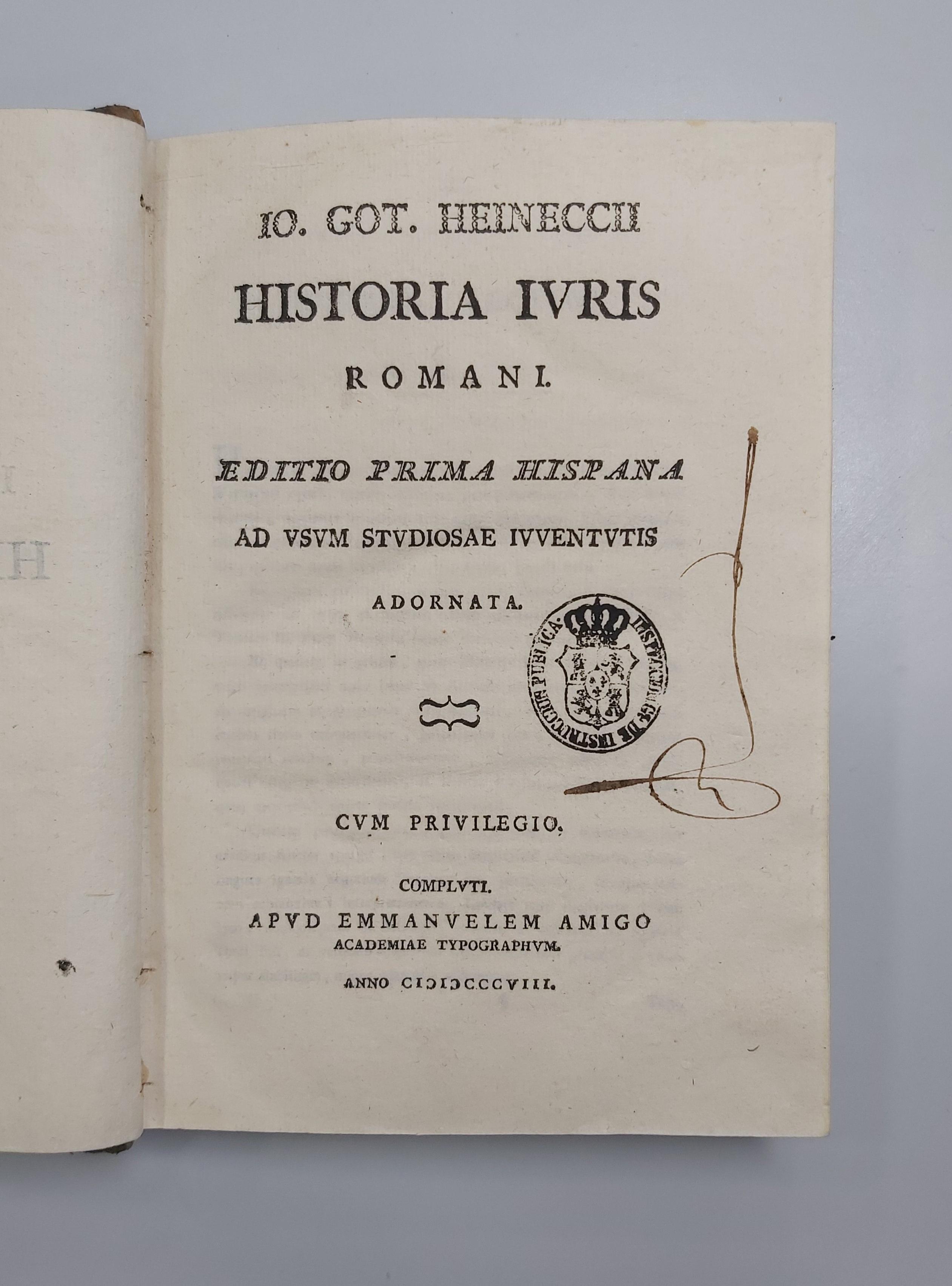 HISTORIA IURIS ROMANI. EDITIO PRIMA HISPANA, AD USUM STUDIO