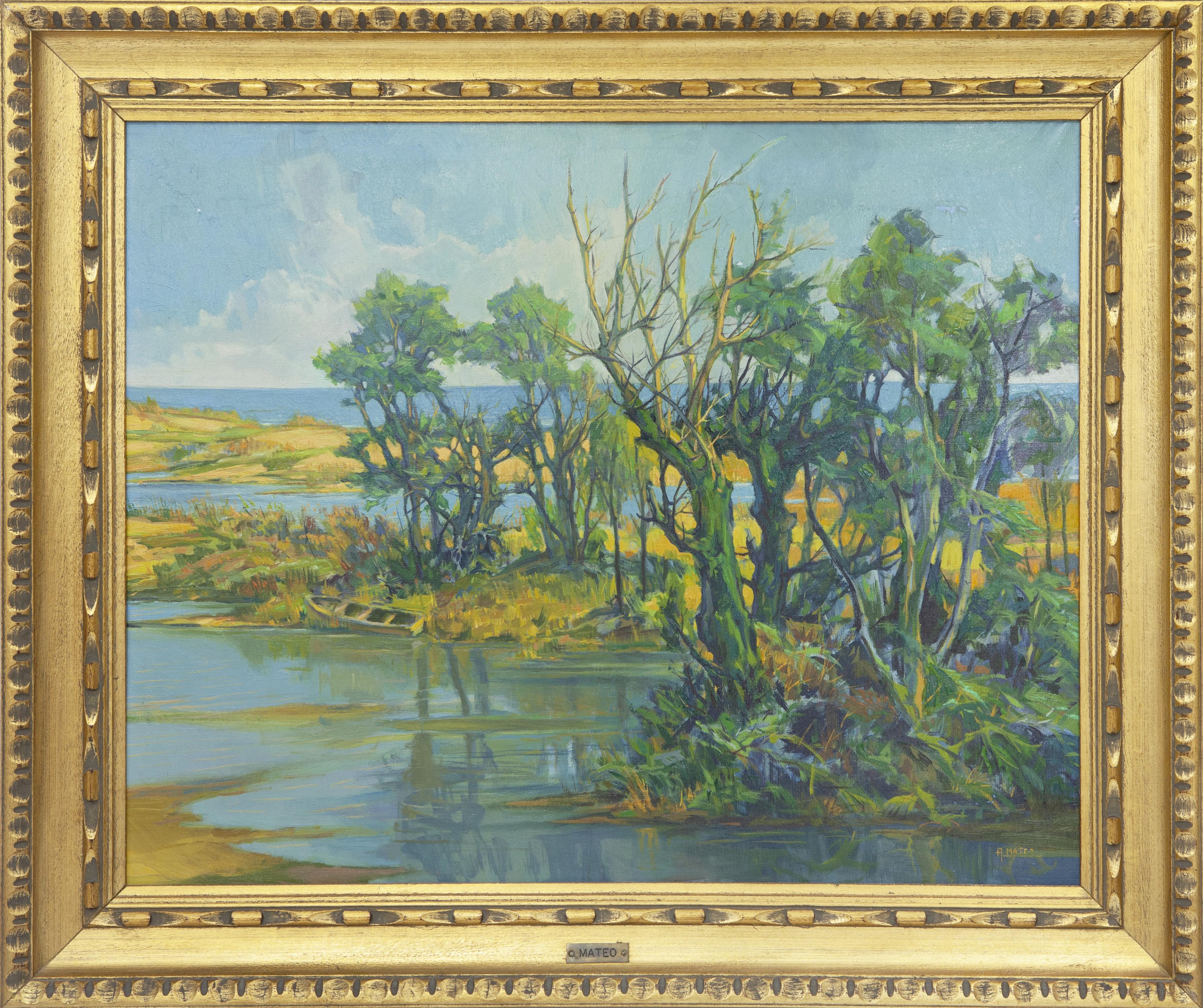 PAISAJE LACUSTRE CON ÁRBOLES
