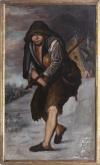 <span class='ref_item'>42 -</span> <span class="object_title">MENDIGO</span>   <p><span class="author">ESCUELA ESPAÑOLA S.XX</span> <br><span class="technique_material">Óleo sobre lienzo</span><br><span class="technical_description">Siguiendo los modelos holandeses de David Tèniers el Joven, del s.XVII. La obra muestra a un mendigo lisiado en un paisaje invernal, portando un plato y un bastón bajo el brazo y una bolsa con alhajas. Inscripción al dorso.<br/>En marco de madera dorada, con deterioros. Lienzo reentelado.<br/>Medidas: 155,5 x 95cm con marco</span><br></p>