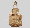 <span class='ref_item'>5 -</span> <span class="object_title">GUANYIN DE LUNA Y AGUA TALLADA EN JADE BLANCO, POLICROMADO Y BAÑO DE ORO. CHINA, DINASTÍA QING, FFS. S. XVIII.</span> <span class="ALTO_HCES1">50 </span><span class="ALTOUMED_HCES1">cm.</span>x<span class="ANCHO_HCES1">28 </span><span class="ANCHOUMED_HCES1">cm.</span>x<span class="GRUESO_HCES1">21 </span><span class="GRUESOUMED_HCES1">cm.</span>  <p><span class="object_title">GUANYIN DE LUNA Y AGUA TALLADA EN JADE BLANCO, POLICROMADO Y BAÑO DE ORO. CHINA, DINASTÍA QING, FFS. S. XVIII.</span><br><span class="technical_description">En la cultura china esta figura, está ligada a la simbología de la felicidad.<br/>La principal característica de esta Guanyin, es que se aleja de su representación tradicional de pie, y se representa sedente con postura conocida como "Ruyi", es decir, con la pierna derecha apoyada sobre una roca y el pie izquierdo en posición vertical.</span><br><span class="ALTO_HCES1">50 </span><span class="ALTOUMED_HCES1">cm.</span>x<span class="ANCHO_HCES1">28 </span><span class="ANCHOUMED_HCES1">cm.</span>x<span class="GRUESO_HCES1">21 </span><span class="GRUESOUMED_HCES1">cm.</span></p>