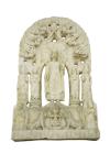 <span class='ref_item'>240 -</span> <span class="object_title">ESCULTURA EN PIEDRA SHOUSAN TALLADA BUDA RODEADO DE BODISATVAS, ESTILO QINGZHOU, CHINA, FF S.XIX</span>   <p><span class="technical_description">Representación de un grupo encabezado por Buda junto a cuatro Bodisatvas, rematado por un arco de apsarás. Todo ello colocado sobre un friso con dos leones y dos figuras, posiblemente monarcas. Presenta restos de dorado. Inscripción en la base. <br/>Algunas faltas en friso inferior. </span><br><span class="ALTO_HCES1">110</span>x<span class="ANCHO_HCES1">61</span>x<span class="GRUESO_HCES1">27 </span><span class="GRUESOUMED_HCES1">cm.</span></p>