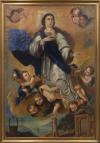 <span class='ref_item'>20 -</span> <span class="object_title">INMACULADA CONCEPCIÓN, ESCUELA MADRILEÑA S.XVIII</span>   <p><span class="technique_material">Óleo sobre lienzo</span><br><span class="technical_description">Siguiendo modelos iconográficos impuestos a partir de la segunda mitad del S. XVII, aparece representada como una joven, vestida con túnica blanca y manto azul, rodeada de algunos de los símbolos de las Letanías Laurentanas, como por ejemplo el pozo, la puerta del cielo, el espejo sin mancha, la palmera, la torre, además de la media luna. <br/>La disposición de los ángeles que acompañan a la Virgen, nos recuerdan a las de Francisco Solís del S. XVII. <br/>Enmarcado. Deterioros en el lienzo.</span><br><span class="ALTO_HCES1">203</span>x<span class="ANCHO_HCES1">134,60 </span><span class="ANCHOUMED_HCES1">cm.</span></p>