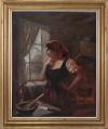 <span class='ref_item'>14 -</span> <span class="description">MUJER MIRANDO A TRAVES DE UNA VENTANA MIENTRAS COCINA </span>  <p><span class="description">SANTAMARIA (S.XX) <br>Óleo sobre lienzo<br>Firmado en el ángulo inferior.<br>Al dorso firmado y fechado en 1975<br>Con marco de madera.<br>97 cm.x81 cm.</span></p>
