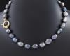 <span class='ref_item'>116 -</span> <span class="object_title">COLLAR DE PERLAS Y PLATA </span>  <p><span class="technical_description">Collar de una vuelta de perlas barrocas cultivadas en agua dulce tonalidad tahiti y pequeños cristales fantasia intercalados. <br/>Cierre marinero de plata bañada. <br/>47 cm de longitud </span><br>Peso: <span class="PESO_HCES1">65,90</span> <span class="PESOUMED_HCES1">gr.</span><br></p>