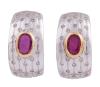 <span class='ref_item'>183 -</span> <span class="object_title">PENDIENTES EN ORO BICOLOR 18KT, RUBÍES Y DIAMANTES </span>  <p><span class="technical_description">Pareja de pendientes realizados en oro bicolor de 18kt con rubíes en talla oval engastados en bisel con un peso total aprox de 0.80ct y pequeños diamantes engastados en grano en el cuerpo de los pendientes. <br/>Cierre: Presión</span><br>Peso: <span class="PESO_HCES1">10,80</span> <span class="PESOUMED_HCES1">gr.</span><br></p>