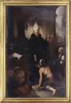 <span class='ref_item'>31 -</span> <span class="object_title">SANTO TOMÁS DE VILLANUEVA DANDO LIMOSNA</span>   <p><span class="author">SEGUIDOR DE BARTOLOMÉ ESTEBAN MURILLO, FF.S.XVIII</span> <br><span class="technique_material">Óleo sobre lienzo</span><br><span class="technical_description">Con marco de madera dorado. Reentelado. Presenta parches antiguos y desperfectos en la capa pictórica y en el barniz.<br/>Medidas: 183 x 112cm con marco. 165 x 112cm el lienzo. </span><br></p>