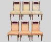 <span class='ref_item'>226 -</span> <span class="object_title">SILLERÍA ESPAÑOLA EN MADERA DE NOGAL, PRIMERA MITAD DEL SIGLO XX</span>   <p><span class="technical_description">Conjunto de seis sillas con el asiento y respaldo tapizados en tonos beige y rosa. Con ruedas en las patas delanteras. <br/>93 x 50 x 48 cm.<br/>Una de ellas tiene la tapicería deteriorada y le falta un remate de bellota.</span><br></p>