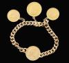 <span class='ref_item'>188 -</span> <span class="object_title">PULSERA MONEDAS DE ORO DE 18KT</span>  <p><span class="technical_description">Pulsera con cadena barbada realizada en oro de 18kt con una moneda en horizontal y tres monedas colgantes. Cierre de caja y ocho de seguridad.</span><br>Peso: <span class="PESO_HCES1">38</span> <span class="PESOUMED_HCES1">gr.</span><br></p>