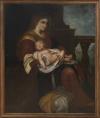 <span class='ref_item'>56 -</span> <span class="object_title">VIRGEN CON NIÑO DORMIDO</span>   <p><span class="author">ESCUELA ITALIANA, S.XIX</span> <br><span class="technique_material">Óleo sobre lienzo</span><br><span class="technical_description">Representa a la Virgen meditando, con el Niño en su regazo dormido. Como fondo una balaustrada desde la que se aprecia un frondoso paisaje.<br/>Enmarcado. Reentelado. Con desperfectos.<br/>Medidas: 155 x 127cm con marco. 145 x 119cm sin marco</span><br></p>