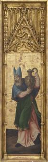 <span class='ref_item'>22 -</span> <span class="object_title">EL SUMO SACERDOTE AARÓN, COPIA DEL ORIGINAL DEL MUSEO NACIONAL DEL PRADO.</span>   <p><span class="author">JUAN DE JUANES (Fuente la Higuera 1503-Bocairente, 1579)</span> <br><span class="technique_material">Óleo sobre tabla</span><br><span class="technical_description">Muestra en un fondo dorado al Sumo Sacerdote Aarón del Antiguo testamento portando la vasija con incienso. La obra original pertenecía al retablo mayor de la Iglesia de la Natividad de la Virgen en Fuente de la Higuera (Valencia), lugar de nacimiento del artista.  <br/>Enmarcado en madera dorada trabajada en forma de hornacina, arquetipo gótico. Con algunas faltas.</span><br><span class="ALTO_HCES1">106 </span><span class="ALTOUMED_HCES1">cm.</span>x<span class="ANCHO_HCES1">32 </span><span class="ANCHOUMED_HCES1">cm.</span></p>