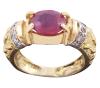 <span class='ref_item'>138 -</span> <span class="object_title">SORTIJA EN ORO DE 18KT, RUBÍ Y DIAMANTES</span>  <p><span class="technical_description">Sortija realizada en oro de 18kt con un rubí central en talla oval engastado en garras con un peso total aprox de 1,25ct y hombros repujados adornados con carriles de diamantes en talla brillante con un peso total aprox de 0,06ct<br/>Medida Sortija: 12</span><br>Peso: <span class="PESO_HCES1">7,40</span> <span class="PESOUMED_HCES1">gr.</span><br></p>