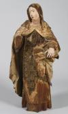 <span class='ref_item'>254 -</span> <span class="description">SANTA TERESA DE JESÚS </span>  <p><span class="description">ESCUELA TOLEDANA, S.XVII <br>Gran talla en madera policromada de Santa Teresa de Jesús, la cual conserva partes de estofado original en la túnica.<br>Presenta desperfectos por antigüedad. <br>80 cm.</span></p>