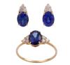 <span class='ref_item'>98 -</span> <span class="object_title">CONJUNTO DE SORTIJA Y PENDIENTES EN ORO DE 18KT, ZAFIROS Y DIAMANTES</span>  <p><span class="technical_description">Conjunto de sortija y pendientes realizados en oro de 18kt. Con zafiros centrales en talla oval engastados en garras con un peso total aprox de 4.46ct y detalle de diamantes en talla brillante engastados en garras con un peso total aprox de 0.34ct.<br/>Medida Sortija: 16<br/>Cierre Pendientes: Presión</span><br>Peso: <span class="PESO_HCES1">3,80</span> <span class="PESOUMED_HCES1">gr.</span><br></p>