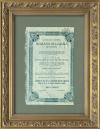 <span class='ref_item'>111 -</span> <span class="object_title">ACCIÓN DE LA S.A. ROMANO-BELGIANA DE PETROL. BUCAREST, 1928</span>   <p><span class="technique_material">Papel</span><br><span class="technical_description">Certificado al portador de 200 acciones de la compañía por valor de 200 Lei y 500 pesetas, con número 257767, firmado y fechado el 9 de febrero de 1908. Con cenefa decorativa en fondo verde.<br/>Enmarcado en madera trabajada en dorado y cristal. <br/>Medidas con marco: 54 x 42cm</span><br></p>