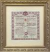 <span class='ref_item'>94 -</span> <span class="object_title">CERTIFICADO DE PAGO YUGOSLAVO, 1931</span>   <p><span class="technique_material">Papel</span><br><span class="technical_description">Certificado de pago de 1000 francos con el número 530.817, firmado y fechado el 1 de junio de 1931 en Belgrado. Con sello central y enmarcado por una ancha cenefa en color rojo y beige. Contiene el escudo en la parte superior.<br/>Enmarcado en madera trabajada en dorado y cristal. Leves desperfectos en el marco<br/>Medidas con marco: 54 x 52cm</span><br></p>