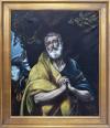 <span class='ref_item'>13 -</span> <span class="object_title">LAS LÁGRIMAS DE SAN PEDRO, COPIA DE LA OBRA ORIGINAL DE EL GRECO. S.XX</span>   <p><span class="technique_material">Óleo sobre lienzo</span><br><span class="technical_description">Copia realizada por el copista toledano Pedro Gómez Martín que muestra a San Pedro en penitencia portando las llaves. La obra original se encuentra en el Museo de El Greco, Toledo.<br/>Con inscripción en parte superior derecha y numero de inventario en zona inferior derecha. <br/>Enmarcado en madera.<br/>Medidas: 80 x 64cm con marco</span><br></p>