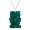 <span class='ref_item'>50 -</span> <span class="object_title">COLGANTE BÚHO Y CADENA EN PLATA DE LEY E IMITACIÓN DE MALAQUITA</span>  <p><span class="technical_description">Colgante con cadena realizados en plata de ley. Colgante en forma de búho en piedra verde imitación de malaquita. Eslabón tipo forxat.<br/>Cierre: Reasa<br/>Longitud de la cadena: 50cm<br/>Medidas Colgante: 3,80 x 2,20cm</span><br>Peso: <span class="PESO_HCES1">21,30</span> <span class="PESOUMED_HCES1">gr.</span><br></p>