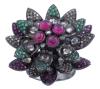 <span class='ref_item'>97 -</span> <span class="object_title">SORTIJA EN PLATA DE LEY PAVONADA, RUBÍES, TSAVORITAS Y PIEDRAS INCOLORAS</span>  <p><span class="technical_description">Sortija realizada en plata de ley pavonada. Con forma de flor de pétalos móviles con pavé de tsavoritas y rubíes en la punta de estos. Parte central con 4 rubíes en talla cabujón engastados en chatón con un peso total aprox de 0.60ct. La flor está adornada además por piedras incoloras.<br/>Medida Sortija: 12</span><br>Peso: <span class="PESO_HCES1">19</span> <span class="PESOUMED_HCES1">gr.</span><br></p>