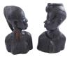 <span class='ref_item'>197 -</span> <span class="object_title">PAREJA DE DOS ESCULTURAS DE MUJERES AFRICANAS EN ÉBANO</span>   <p><span class="technical_description">Pareja de esculturas de cabezas talladas a mano en ébano macizo. Representan a dos mujeres africanas, una con coleta y otra con el pelo recogido en un moño<br/>Altura: 24cm y 25cm<br/>Peso: 1900,2gr (896,5gr + 1003,7gr)</span><br></p>