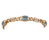 <span class='ref_item'>247 -</span> <span class="object_title">PULSERA EN ORO BICOLOR 18KT, TOPACIOS Y DIAMANTES</span>  <p><span class="technical_description">Pulsera realizada en oro de 18kt. Con 5 eslabones de topacios en talla oval, engastados en bisel abierto, con un peso total aprox de 17ct. Alternado con eslabones adornados con diamantes en talla brillante, engastados en grano sobre vistas en blanco con un peso total aprox de 1ct. <br/>Cierre: Caja con lengüeta y ocho de seguridad<br/>Longitud: 18cm</span><br>Peso: <span class="PESO_HCES1">32,80</span> <span class="PESOUMED_HCES1">gr.</span><br></p>