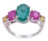 <span class='ref_item'>42 -</span> <span class="object_title">SORTIJA EN ORO 18KT, ESMERALDA, RUBÍES Y ZAFIROS FANCY</span>  <p><span class="technical_description">Sortija realizada en oro de 18kt con esmeralda central de peso aprox 2.5ct. A su lado rubíes con un peso total aprox de 0.40ct y zafiros fancy dorados, con un peso total aprox de 0.15ct. Todos en talla oval y engastados en garras.<br/>Medida Sortija: 12</span><br>Peso: <span class="PESO_HCES1">4,30</span> <span class="PESOUMED_HCES1">gr.</span><br></p>