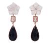 <span class='ref_item'>179 -</span> <span class="object_title">PENDIENTES EN PLATA DE LEY CHAPADOS EN ORO, NÁCAR, DIAMANTES, TOPACIOS Y ÁGATA NEGRA</span>  <p><span class="technical_description">Pendientes largos con movimiento realizados en plata de ley chapada en oro rosa. Con placas de flores en nácar, diamantes en talla brillante con peso total aprox 0.50ct y topacios en talla rectangular con peso total aprox de 0.95ct. Rematan tallas planas facetadas de ágatas negras.<br/>Cierre: Presión<br/>Longitud: 6cm</span><br>Peso: <span class="PESO_HCES1">12,80</span> <span class="PESOUMED_HCES1">gr.</span><br></p>