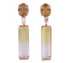 <span class='ref_item'>273 -</span> <span class="object_title">PENDIENTES EN PLATA DE LEY CHAPADOS EN ORO, CUARZOS Y TOPACIOS</span>  <p><span class="technical_description">Pendientes largos con movimiento realizados en plata de ley chapada en oro rosa. Formados por tallas ovales de cuarzos citrinos, con peso total aprox de 12ct, topacios incoloros en talla rectangular con un peso total aprox de 0.80ct. Rematan grandes tallas rectangulares de cuarzos, mitad hialinos, mitad citrinos, con peso total aprox de 40ct.<br/>Cierre: Presión<br/>Longitud: 6cm</span><br>Peso: <span class="PESO_HCES1">20,30</span> <span class="PESOUMED_HCES1">gr.</span><br></p>