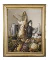 <span class='ref_item'>17 -</span> <span class="object_title">BODEGÓN DE CAZA CON LIEBRE Y HORTALIZAS </span>   <p><span class="author">ESCUELA ESPAÑOLA S.XIX  </span> <br><span class="technique_material">Óleo sobre lienzo</span><br><span class="technical_description">Bodegón con liebre, ave, frutas, verduras, huevos, una frasca de vino y una jarra con un vaso.<br/>Enmarcado. Ligeros deterioros en el marco.<br/>Medidas: 75 x 60cm con marco. 63,5 x 49cm sin marco</span><br></p>