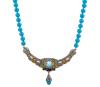 <span class='ref_item'>114 -</span> <span class="object_title">COLLAR-GARGANTILLA EN METAL CON CUENTAS DE CRISTAL Y PIEDRAS DE COLOR</span>  <p><span class="technical_description">Collar gargantilla con cuentas cristal color turquesa y parte central realizada en metal dorado con piedras de diferentes colores<br/>Cierre: Gancho<br/>Longitud: 50cm</span><br>Peso: <span class="PESO_HCES1">96,40</span> <span class="PESOUMED_HCES1">gr.</span><br></p>