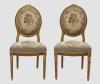 <span class='ref_item'>223 -</span> <span class="object_title">PAREJA DE SILLAS FABRICADAS POR LA FIRMA MAISON KRIEGER, PARÍS, FF S.XIX</span>   <p><span class="technique_material">Madera tallada y dorada</span><br><span class="technical_description">Pareja de sillas realizadas en madera dorada y tallada en patas estriadas y con motivos florales, asiento y respaldo curvo con remate superior tallado en forma de flores. Tapizadas con tejido verde pastel y detalles de garnituras florales y cintas en tonos claros, rematada con pasamanería dorada.<br/>Placa de firma Krieger en la base de cada asiento.<br/>Una de ellas presenta desgaste en la zona inferior del respaldo dejando ver descosido. Ambas presentan pasamanería desgastada en zona del asiento. </span><br><span class="ALTO_HCES1">99 </span><span class="ALTOUMED_HCES1">cm.</span>x<span class="ANCHO_HCES1">42 </span><span class="ANCHOUMED_HCES1">cm.</span>x<span class="GRUESO_HCES1">50 </span><span class="GRUESOUMED_HCES1">cm.</span></p>