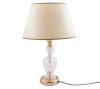 <span class='ref_item'>142 -</span> <span class="object_title">LÁMPARA DE SOBREMESA </span>   <p><span class="technical_description">Con base en metal dorado, cuerpo de cristal y pantalla en color hueso. Con cable para corriente. En funcionamiento.<br/>Medidas: 50x20cm</span><br></p>