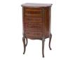 <span class='ref_item'>224 -</span> <span class="object_title">MUEBLE AUXILIAR ESTILO BOMBÉ</span>   <p><span class="technical_description">En madera barnizada con aplicaciones en metal (tiradores y decoraciones en las patas torneadas). Con cuatro cajones. Faltan tres tiradores y tabla desgastada alrededor de la decoración de marquetería. <br/>82 x 50 x 30 cm</span><br></p>