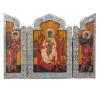 <span class='ref_item'>209 -</span> <span class="object_title">TRÍPTICO “DIOS PADRE Y JESÚS EN UN TRONO” REALIZADO A MANO, S.XX</span>   <p><span class="technical_description">Temple sobre tabla, marco y aplicaciones en metal plateado repujado. Paneles laterales con ángeles y panel central con Dios Padre e hijo entronizados y la virgen María a sus pies. A sus lados, dos ángeles y dos padres de la Iglesia. Firmado Y.Y en la base.<br/>Medidas abierto: 56,5x40cm.<br/>Con etiqueta de autenticidad artesanal. <br/> </span><br></p>
