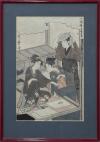 <span class='ref_item'>75 -</span> <span class="object_title">LA RAPIDEZ DE LAS CRISÁLIDAS. JAPÓN, PERIODO EDO (1603-1868)</span>   <p><span class="author">KITAGAWA UTAMARO (Japón, h. 1753- 1806) </span> <br><span class="technique_material">Xilografía</span><br><span class="technical_description">Estampa realizada sobre plancha de madera que sigue el género artístico ukiyo-e, propio del periodo Edo japonés. Dibujo original del autor Utamaro realizado durante el siglo XVIII representa a un grupo de mujeres que esperan la salida de las mariposas. Rodeadas por inscripciones. <br/>Sello de autor en la parte superior derecha.<br/>Enmarcado con paspartú gris y cristal.<br/>Medidas con marco: 35 x 48cm</span><br></p>