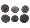 <span class='ref_item'>176 -</span> <span class="object_title">LOTE DE 6 FOLLIS DE DISTINTOS EMPERADORES (S. III y IV d.C) IMPERIO ROMANO</span>  <p><span class="technical_description">Moneda del emperador Majencio, con leyenda DN MAGNEN PF AVG y reverso con dos victorias aladas sosteniendo un escudo.<br/>Moneda del emperador Valentiniano I con reverso con victoria alada armada sobre la proa de una nave.<br/>Moneda del príncipe Crispo con leyenda PROVIDEN HECHESS con la representación de un campamento.<br/>Moneda del emperador Claudio II con personificación de la paz.<br/>Moneda del emperador Graciano con el emperador sosteniendo la victoria y ayudando al Estado como mujer.<br/>Moneda del emperador Teodosio I con el emperador sosteniendo la victoria y ayudando al Estado como mujer.</span><br>Peso: <span class="PESO_HCES1">23,80</span> <span class="PESOUMED_HCES1">gr.</span><br></p>