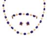 <span class='ref_item'>94 -</span> <span class="object_title">ADEREZO DE GARGANTILLA, PULSERA Y PENDIENTES EN ORO 18KT Y LAPISLÁZULI</span>  <p><span class="technical_description">Aderezo de gargantilla, pulsera y pareja de pendientes realizados en oro de 18kt. Con eslabón esférico y cuentas de lapislázuli. Los pendientes con cabujón de lapislázuli y circonitas<br/>Cierre: Ballestilla los pendientes, mosquetón gargantilla y pulsera<br/>Longitud: 45cm la gargantilla y 17cm la pulsera</span><br>Peso: <span class="PESO_HCES1">29,90</span> <span class="PESOUMED_HCES1">gr.</span><br></p>