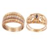 <span class='ref_item'>157 -</span> <span class="object_title">LOTE DE DOS SORTIJAS EN ORO 18KT</span>  <p><span class="technical_description">Lote de dos sortija realizadas en oro de 18kt. Una de ellas con tres aros gallonados en oros de diferente color y la otra calada con piedras.<br/>Medida Sortijas: 15 ambas</span><br>Peso: <span class="PESO_HCES1">6,80</span> <span class="PESOUMED_HCES1">gr.</span><br></p>