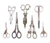 <span class='ref_item'>169 -</span> <span class="object_title">CONJUNTO DE 7 TIJERAS EN METAL DE DIFERENTES TIPOS, S.XIX</span>   <p><span class="technical_description">Tres tijeras de costura decoradas con motivos vegetales y animales.<br/>Una despabiladera en metal.<br/>Unas pinzas decoradas con motivos vegetales y rematadas en hojas.<br/>Dos tijeras de punta redonda. Una de ellas realizada en plata con contrastes alemanes ROSTFREI.</span><br><span class="PESO_HCES1">316,10 </span><span class="PESOUMED_HCES1">gr.</span><br></p>