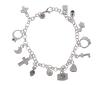 <span class='ref_item'>84 -</span> <span class="object_title">PULSERA CHAPADA EN PLATA CON 13 COLGANTES</span>  <p><span class="technical_description">Pulsera realizada en metal chapado en plata, con 13 colgantes de diferentes motivos, algunos adornados con piedras incoloras<br/>Cierre: Mosquetón<br/>Longitud: 20cm</span><br>Peso: <span class="PESO_HCES1">19,20</span> <span class="PESOUMED_HCES1">gr.</span><br></p>