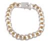 <span class='ref_item'>80 -</span> <span class="object_title">PULSERA DE ESLABÓN CUBANO CON CHAPADO EN PLATA</span>  <p><span class="technical_description">Pulsera realizada en metal chapado en plata en laterales y broche, y con zona central en dorado. Eslabón cubano<br/>Cierre: Caja con lengüeta<br/>Longitud: 18cm</span><br>Peso: <span class="PESO_HCES1">25,80</span> <span class="PESOUMED_HCES1">gr.</span><br></p>