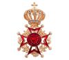 <span class='ref_item'>154 -</span> <span class="object_title">BROCHE CHAPADO EN ORO CON CORONA Y CRUZ DE MALTA</span>  <p><span class="technical_description">Broche realizado en metal chapado en oro. Con corona y cruz de Malta, adornado por circonitas y esmalte rojo<br/>Cierre: Aguja con mecanismo de seguridad<br/>Medidas: 4 x 2,5cm</span><br>Peso: <span class="PESO_HCES1">4,60</span> <span class="PESOUMED_HCES1">gr.</span><br></p>