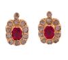 <span class='ref_item'>8 -</span> <span class="object_title">PENDIENTES VINTAGE EN ORO 18KT, PIEDRAS ROJAS Y DIAMANTES</span>  <p><span class="technical_description">Pareja de pendientes vintage realizados en oro de 18kt. Formados por rosetas con piedras rojas centrales, símil de rubí en talla oval, orladas por diamantes en talla rosa con peso total aprox 0.12ct. <br/>Cierre: Omega</span><br>Peso: <span class="PESO_HCES1">4,20</span> <span class="PESOUMED_HCES1">gr.</span><br></p>