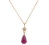 <span class='ref_item'>21 -</span> <span class="object_title">COLGANTE Y CADENA EN ORO 18KT, RUBÍ Y DIAMANTES</span>  <p><span class="technical_description">Colgante con cadena realizados en oro de 18kt. El colgante formado por un rubí masivo en cabujón con forma de gota y peso aprox 2.50ct y en la parte superior diamantes en talla brillante con peso total aprox 0.05ct. Cadena de eslabón rizado <br/>Cierre: Reasa<br/>Longitud de la cadena: 40cm</span><br>Peso: <span class="PESO_HCES1">2,50</span> <span class="PESOUMED_HCES1">gr.</span><br></p>