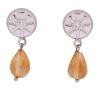 <span class='ref_item'>121 -</span> <span class="object_title">PENDIENTES EN ORO 18KT, CITRINOS Y DIAMANTES</span>  <p><span class="technical_description">Pareja de pendientes con movimiento realizados en oro de 18kt. Formados por cuarzos citrinos en talla briolette con peso total aprox 1.40ct y en la parte superior diamantes en talla brillante con peso total aprox 0.15ct. <br/>Cierre: Presión<br/>Longitud: 1,8cm</span><br>Peso: <span class="PESO_HCES1">1,50</span> <span class="PESOUMED_HCES1">gr.</span><br></p>