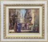 <span class='ref_item'>20 -</span> <span class="object_title">"ANCIANOS EN EL MERCADO" (S.XX)</span>   <p><span class="technique_material">Óleo sobre lienzo</span><br><span class="technical_description">Representa una pareja de ancianos en primer plano paseando por un zoco árabe. Realizado con una gama cromática de vivos colores y pincelada suelta. <br/>Firmado Turino en la zona inferior derecha. Titulado en el reverso del cuadro. <br/>Enmarcado en madera tallada, dorada y teñida de blanco.<br/>Medidas con marco: 55,5x64cm</span><br></p>