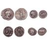 <span class='ref_item'>249 -</span> <span class="object_title">LOTE DE 4 MONEDAS EN PLATA MACIZA DEL IMPERIO Y LA REPÚBLICA ROMANA (S. I a.C-III d.C)</span>  <p><span class="technical_description">Conjunto de cuatro monedas en plata:<br/>-Denario de la República (115-114 a.C) Peso: 2,8gr. Anverso: busto de Roma M.CIPI.M.F (Marcus Cipius); Reverso: la victoria conduciendo una biga<br/>-Quinario de Tito (77-78 d.C) Peso: 1,7gr. Anverso: TITUS CAES VESPASIAN AVG PM; Reverso: IMPXIII<br/>-Antoniniano de Herenio Etrusco (250-251 d.C) Peso: 4,4gr. Anverso: Q HER ETR MBS DECIVS NOB C; Reverso: SPES PUBLICA<br/>-Denario de la República (112-111 a.C) Peso: 2,9gr. Anverso: busto de Apolo y monograma de Roma; Reverso: lares praestites sentados con cetros. Exergo: L.CAESI (Lucio Caesio)</span><br></p>