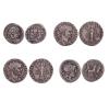 <span class='ref_item'>138 -</span> <span class="object_title">LOTE DE 4 MONEDAS EN PLATA MACIZA DEL IMPERIO Y LA REPÚBLICA ROMANA (S. II a.C.-IV d.C)</span>  <p><span class="technical_description">Conjunto de cuatro monedas en plata de los emperadores Constantino II, Juliano de Panonia y de la República romana:<br/>-Denario de la República (II a.C) Peso: 3gr. Anverso: busto de Roma; Reverso: la victoria conduciendo una biga<br/>-Siliqua de Constantino II (335-337 d.C) Peso: 2,3gr. Anverso: CONSTANTINVS IVN NOB C; Reverso: GLORIA EXERCITVS<br/>-Dos antoninianos de Juliano de Panoia (284 d.C) Peso: 3,2gr. Anverso: IMP C M AVR IVLIANVS PF AVG; Reverso: FELICITAS TEMPO RVM</span><br></p>