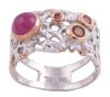 <span class='ref_item'>116 -</span> <span class="object_title">SORTIJA EN PLATA 925 CON CHAPADO EN ORO, RUBÍ Y ZAFIROS FANCY. JOYERÍA DE AUTOR, PIEZA ÚNICA</span>  <p><span class="technical_description">Sortija realizada en plata de ley 925 con contraste y partes chapadas en oro. Diseño calado con rubí en cabujón de peso aprox 0.65ct y zafiros fancy en talla redonda con peso total aprox 0.20ct. <br/>Medida Sortija: 15</span><br>Peso: <span class="PESO_HCES1">5,80</span> <span class="PESOUMED_HCES1">gr.</span><br></p>