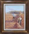 <span class='ref_item'>92 -</span> <span class="object_title">LA COSECHA</span>   <p><span class="technique_material">Óleo sobre lienzo</span><br><span class="technical_description">Muestra a dos hombre cosechando frente a un bosque. <br/>Firmado D. Moretti en la esquina inferior izquierda.<br/>Enmarcado en madera tallada y parcialmente dorada. <br/>Medidas con marco: 87x76cm</span><br></p>